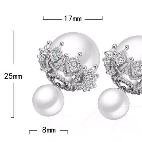 NEW 925 Sterling Silver Diamond Pearl Earrings V - Picture 11 of 11